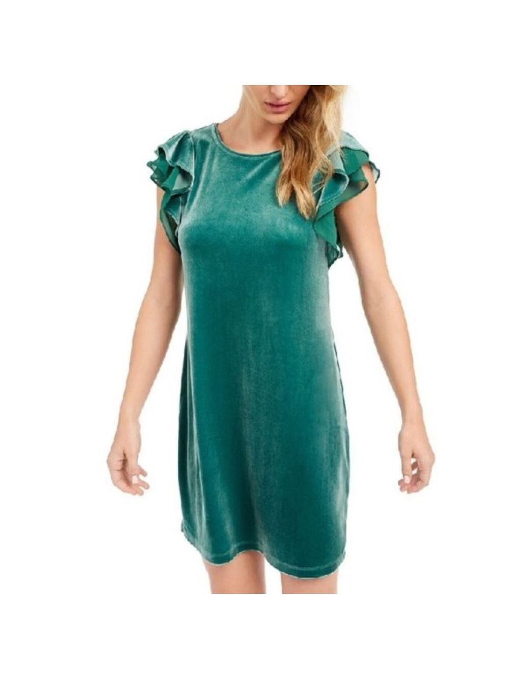 Maison Jules Velvet Ruffle-Sleeve Dress